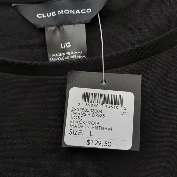 NWT Club Monaco Black Sarong Tie Dress Size L Classic Minimalist Versatile
