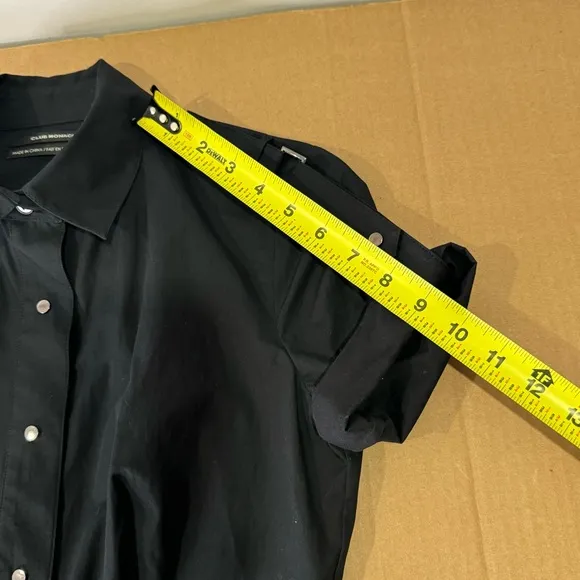 NWT Club Monaco Roxanne Shirt Dress Snap Minimalist Contemporary Midi Dress Blk