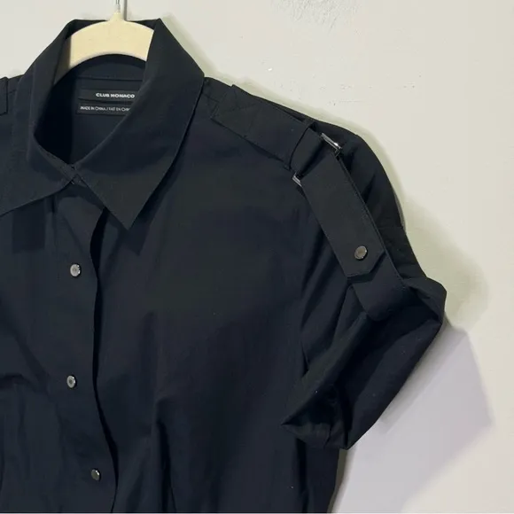 NWT Club Monaco Roxanne Shirt Dress Snap Minimalist Contemporary Midi Dress Blk