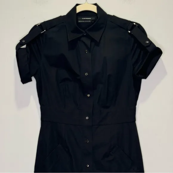 NWT Club Monaco Roxanne Shirt Dress Snap Minimalist Contemporary Midi Dress Blk