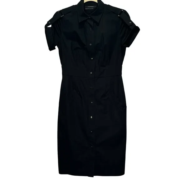 NWT Club Monaco Roxanne Shirt Dress Snap Minimalist Contemporary Midi Dress Blk