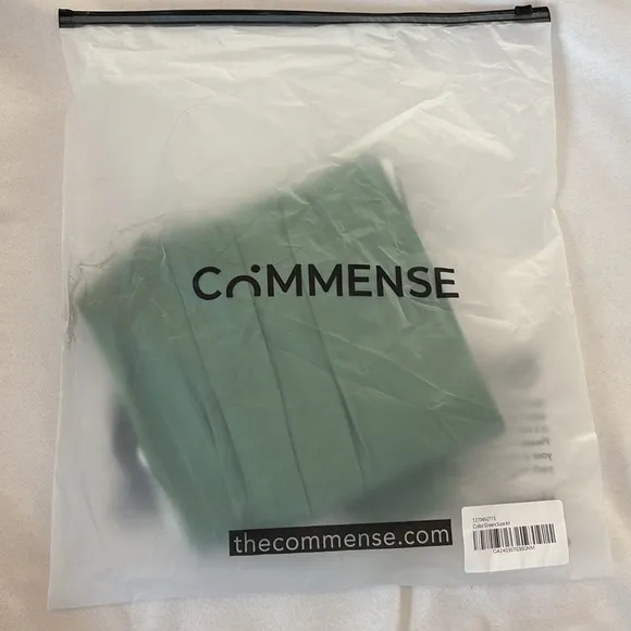 NWT Commense Green Satin Contrast Trim V neck Long Midi Maxi Dress