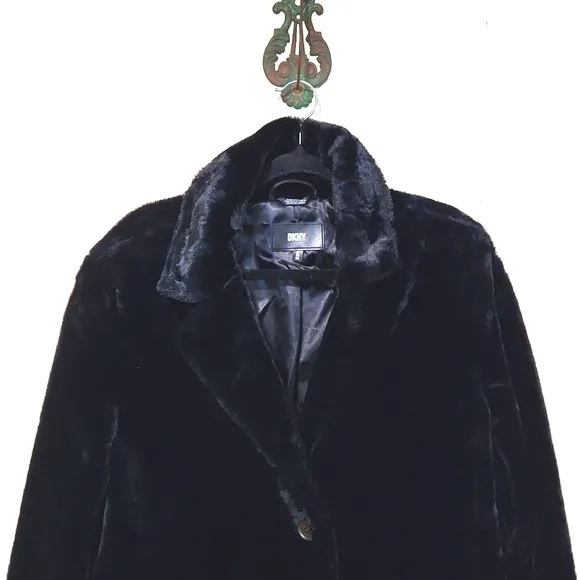 NWT DKNY Black Luxury Long Faux Fur Coat Women's Size XLarge MSRP $315
