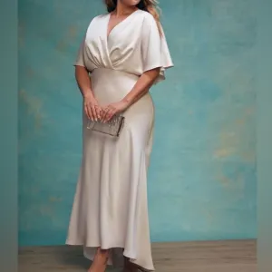 NWT Eloquii Kimono Maxi White Sand Color Dress VNeck Size 26