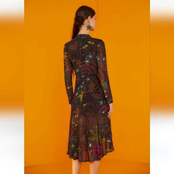 Nwt Farm Rio Black Amazonia Tulle Midi Dress sz-XL Stretchy fabric