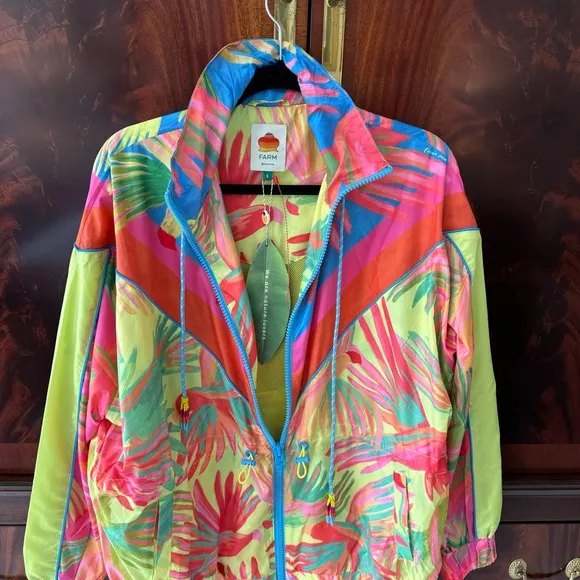 NWT FARM RIO Mixed Painted Birds Windbreaker