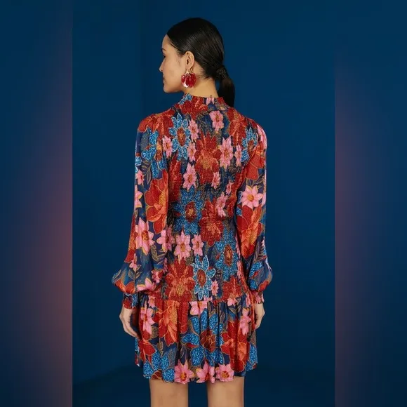 NWT Farm rio Navy Garden Smocked Mini Dress, Size S