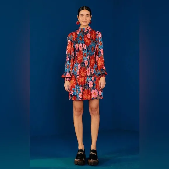 NWT Farm rio Navy Garden Smocked Mini Dress, Size S