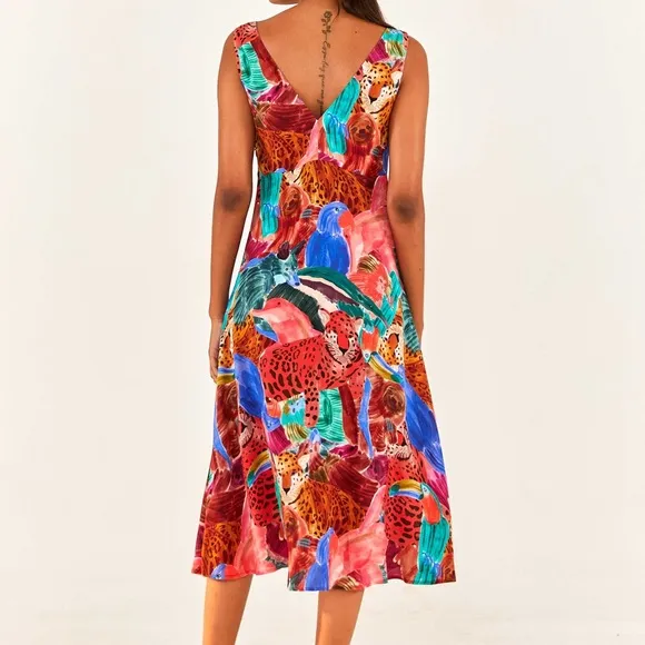 NWT Farm Rio Vibrant Animal Collage Midi Dress - medium