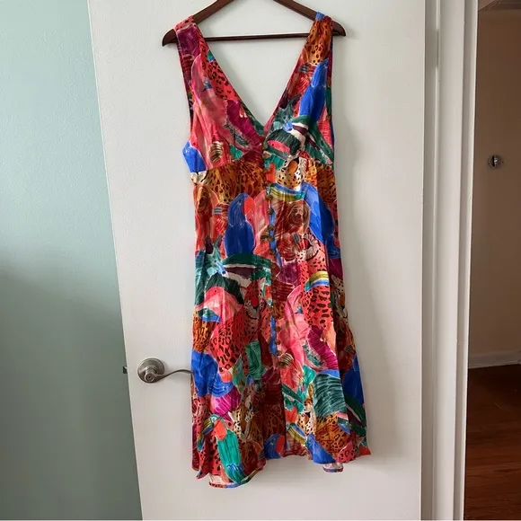 NWT Farm Rio Vibrant Animal Collage Midi Dress - medium