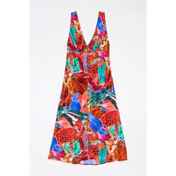 NWT Farm Rio Vibrant Animal Collage Midi Dress - medium