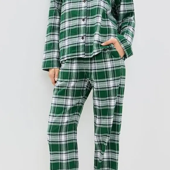 NWT!!! Flannel Long PJ Set - M - Tartan Plaid Forest Green