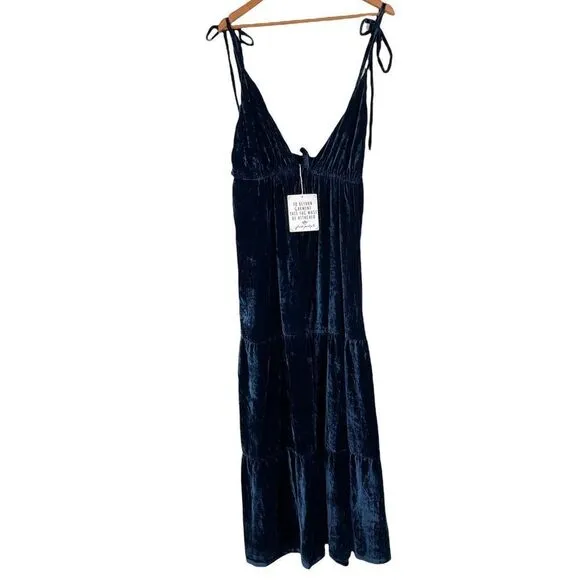 NWT Free People X Ketevanna Emilio Blue Velvet Maxi Bohemian Dress