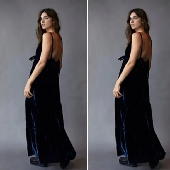 NWT Free People X Ketevanna Emilio Blue Velvet Maxi Bohemian Dress