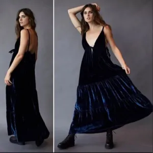 NWT Free People X Ketevanna Emilio Blue Velvet Maxi Bohemian Dress