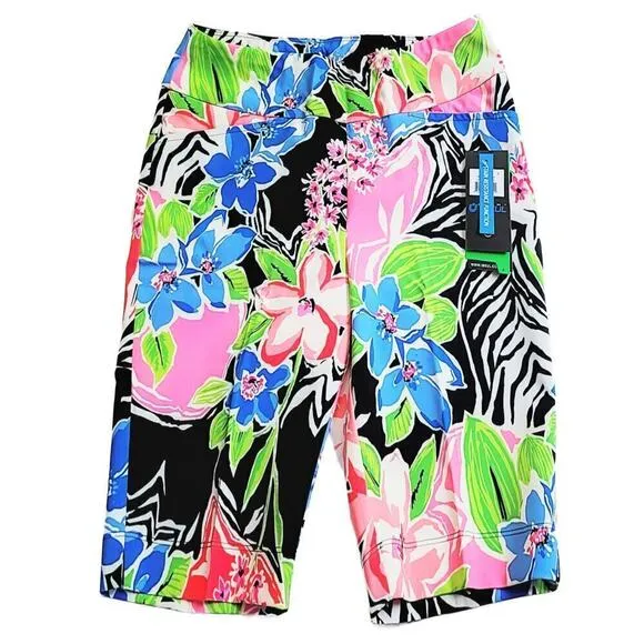 NWT IBKUL Women's Amelia Tummy Control High Rise Floral Printed UPF 50  Shorts