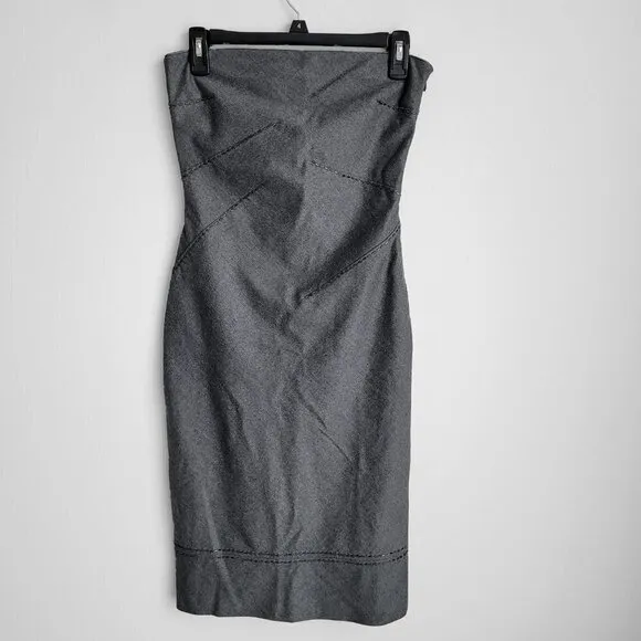 NWT Iceberg Gray Wool Silk Blend Luxury Beaded Fitted Strapless Dress