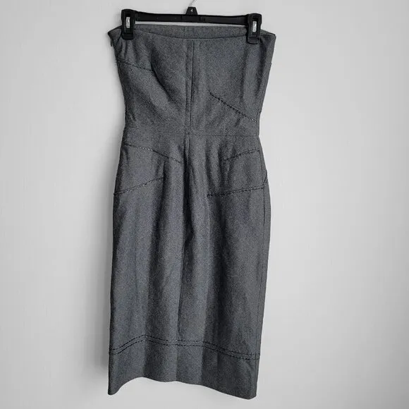 NWT Iceberg Gray Wool Silk Blend Luxury Beaded Fitted Strapless Dress