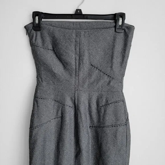 NWT Iceberg Gray Wool Silk Blend Luxury Beaded Fitted Strapless Dress
