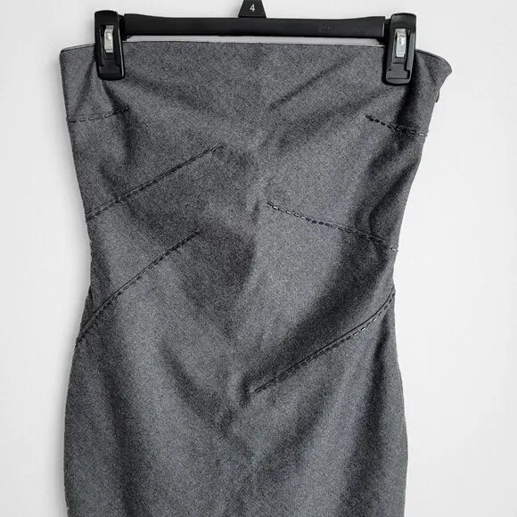 NWT Iceberg Gray Wool Silk Blend Luxury Beaded Fitted Strapless Dress