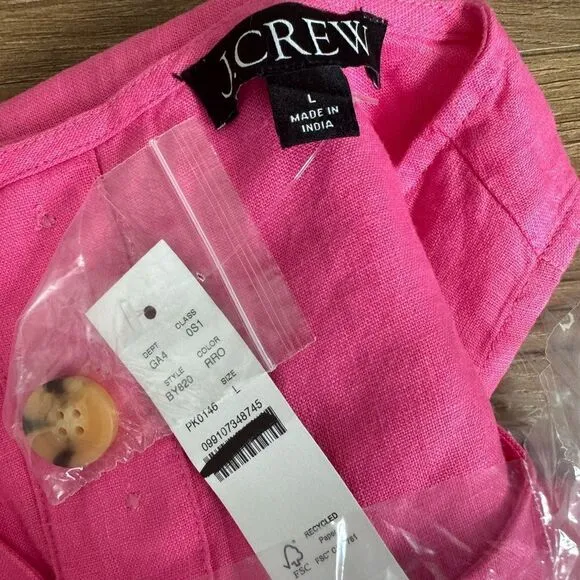 NWT J CREW Maxine button-back dress in linen in pink
