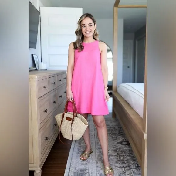 NWT J CREW Maxine button-back dress in linen in pink