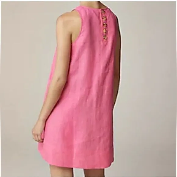 NWT J CREW Maxine button-back dress in linen in pink