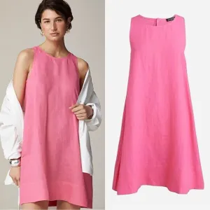 NWT J CREW Maxine button-back dress in linen in pink