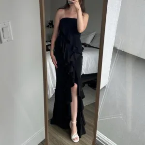 NWT Jay Godfrey Black Steele Shimmer Crepe Strapless Gown Size 6