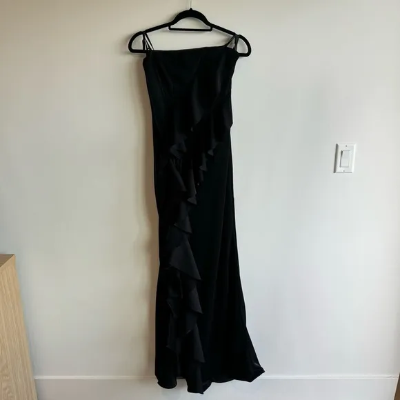 NWT Jay Godfrey Black Steele Shimmer Crepe Strapless Gown Size 6