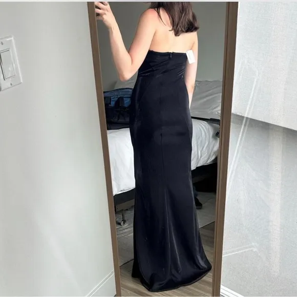 NWT Jay Godfrey Black Steele Shimmer Crepe Strapless Gown Size 6