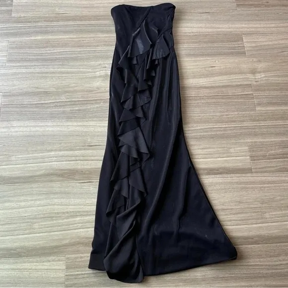 NWT Jay Godfrey Black Steele Shimmer Crepe Strapless Gown Size 6