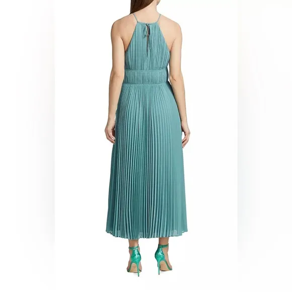 NWT JONATHAN SIMKHAI CARLI PLISSE’ HALTER MIDI-DRESS SIZE 10 IN CELESTE BLUE