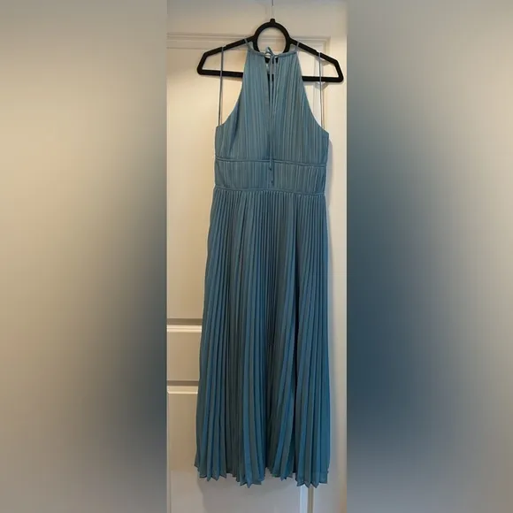 NWT JONATHAN SIMKHAI CARLI PLISSE’ HALTER MIDI-DRESS SIZE 10 IN CELESTE BLUE