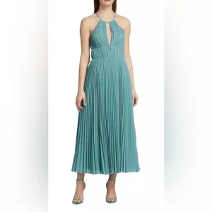 NWT JONATHAN SIMKHAI CARLI PLISSE’ HALTER MIDI-DRESS SIZE 10 IN CELESTE BLUE