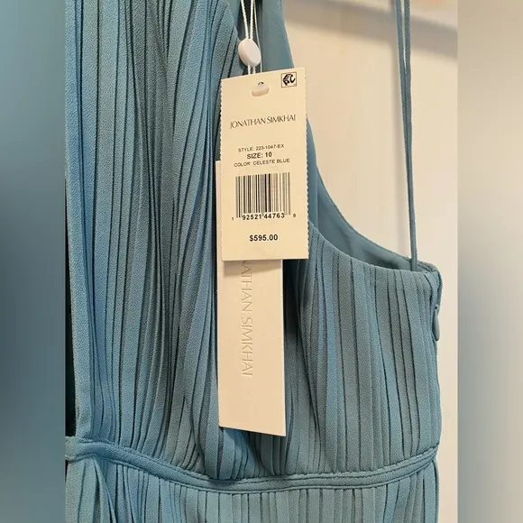 NWT JONATHAN SIMKHAI CARLI PLISSE’ HALTER MIDI-DRESS SIZE 10 IN CELESTE BLUE