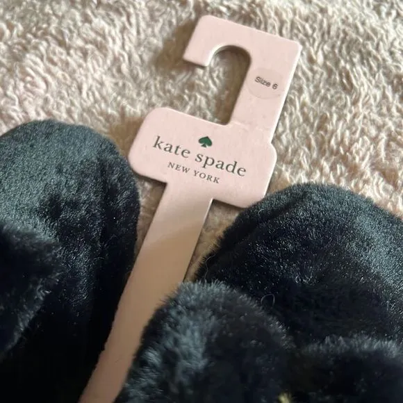 NWT Kate spade jazzy fuzzy black slippers 6