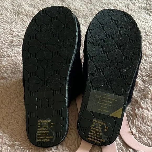 NWT Kate spade jazzy fuzzy black slippers 6