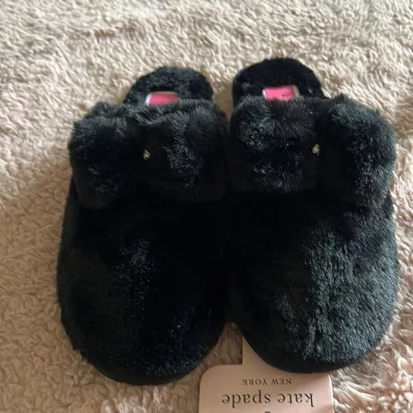 NWT Kate spade jazzy fuzzy black slippers 6