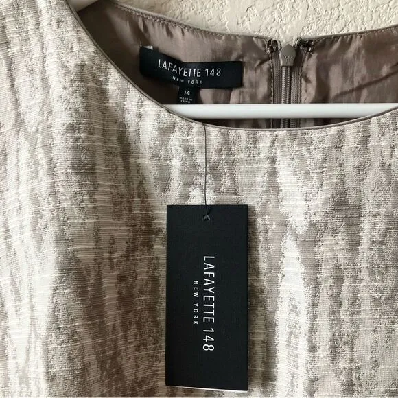 NWT Lafayette 148 Osprey Gray Modest Business Casual Minimalist Dress size 14