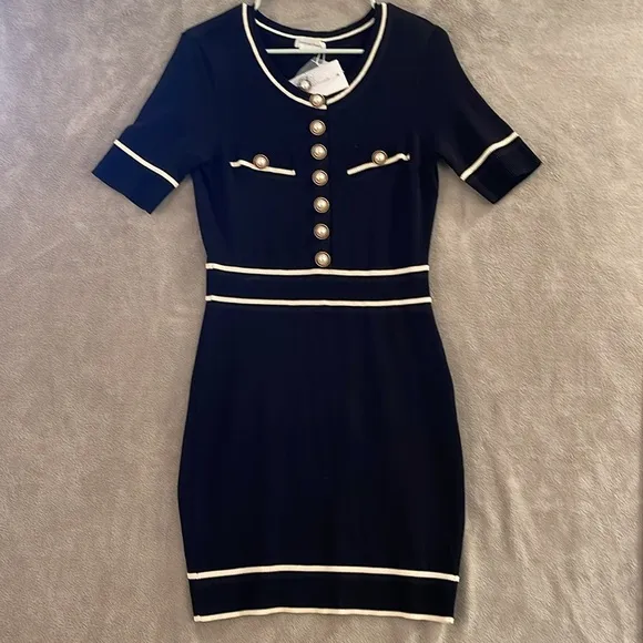 NWT lovers and friends black pearl gold button embellished mini dress size S