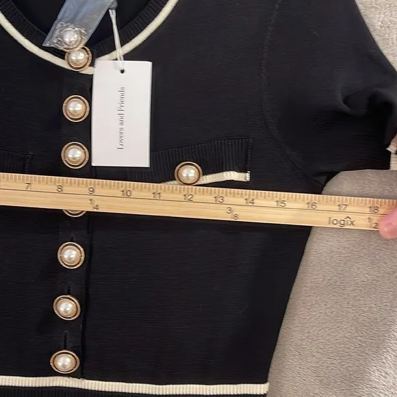 NWT lovers and friends black pearl gold button embellished mini dress size S