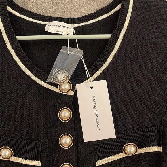 NWT lovers and friends black pearl gold button embellished mini dress size S