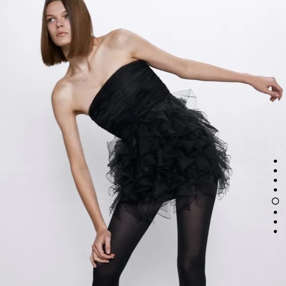 NWT luxury minimalist Zara strapless party holiday tulle ruffle cocktail dress