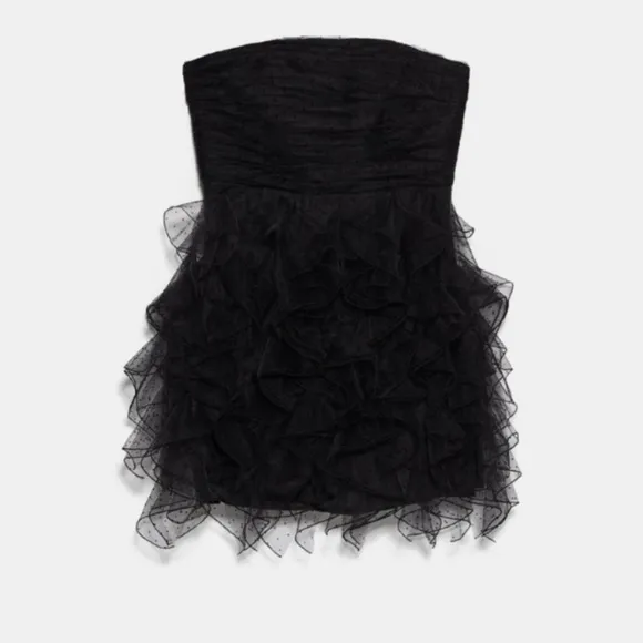NWT luxury minimalist Zara strapless party holiday tulle ruffle cocktail dress