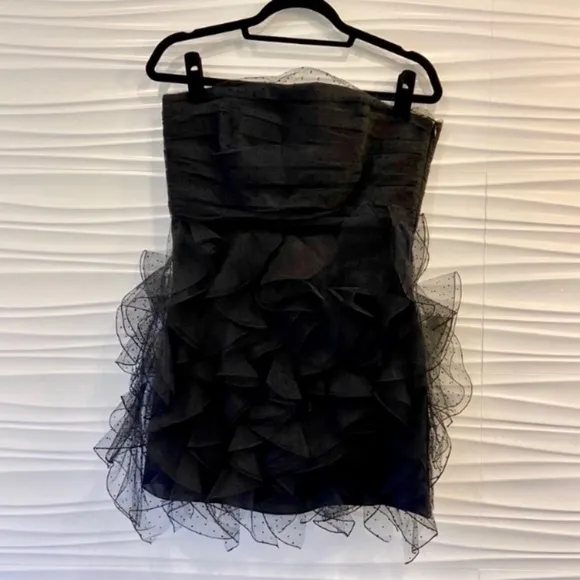 NWT luxury minimalist Zara strapless party holiday tulle ruffle cocktail dress