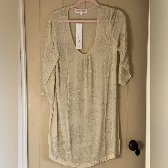 NWT Luxury Resort Y2K DeadStock Ivory Hand Beaded Monique Leshman Dress