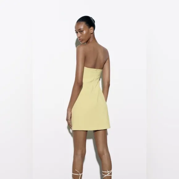 NWT Luxury Spring Summer Party Minimalist Zara Yellow Strapless Cutout Dress