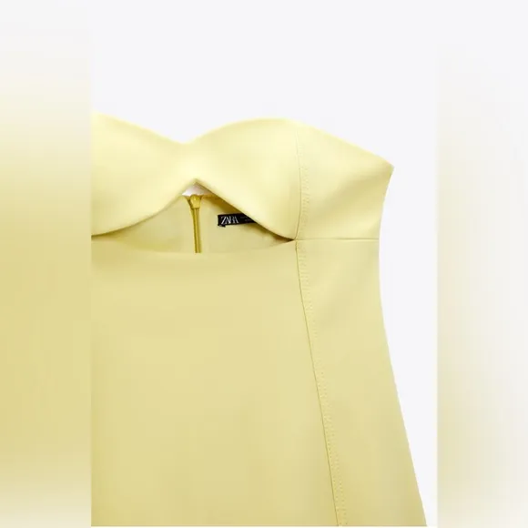 NWT Luxury Spring Summer Party Minimalist Zara Yellow Strapless Cutout Dress