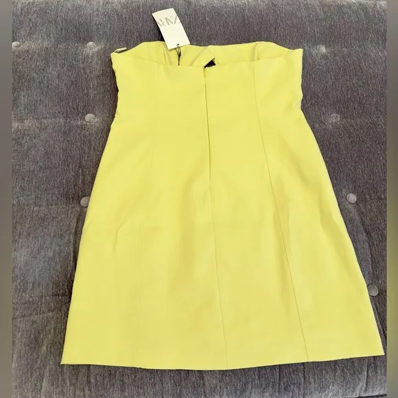 NWT Luxury Spring Summer Party Minimalist Zara Yellow Strapless Cutout Dress